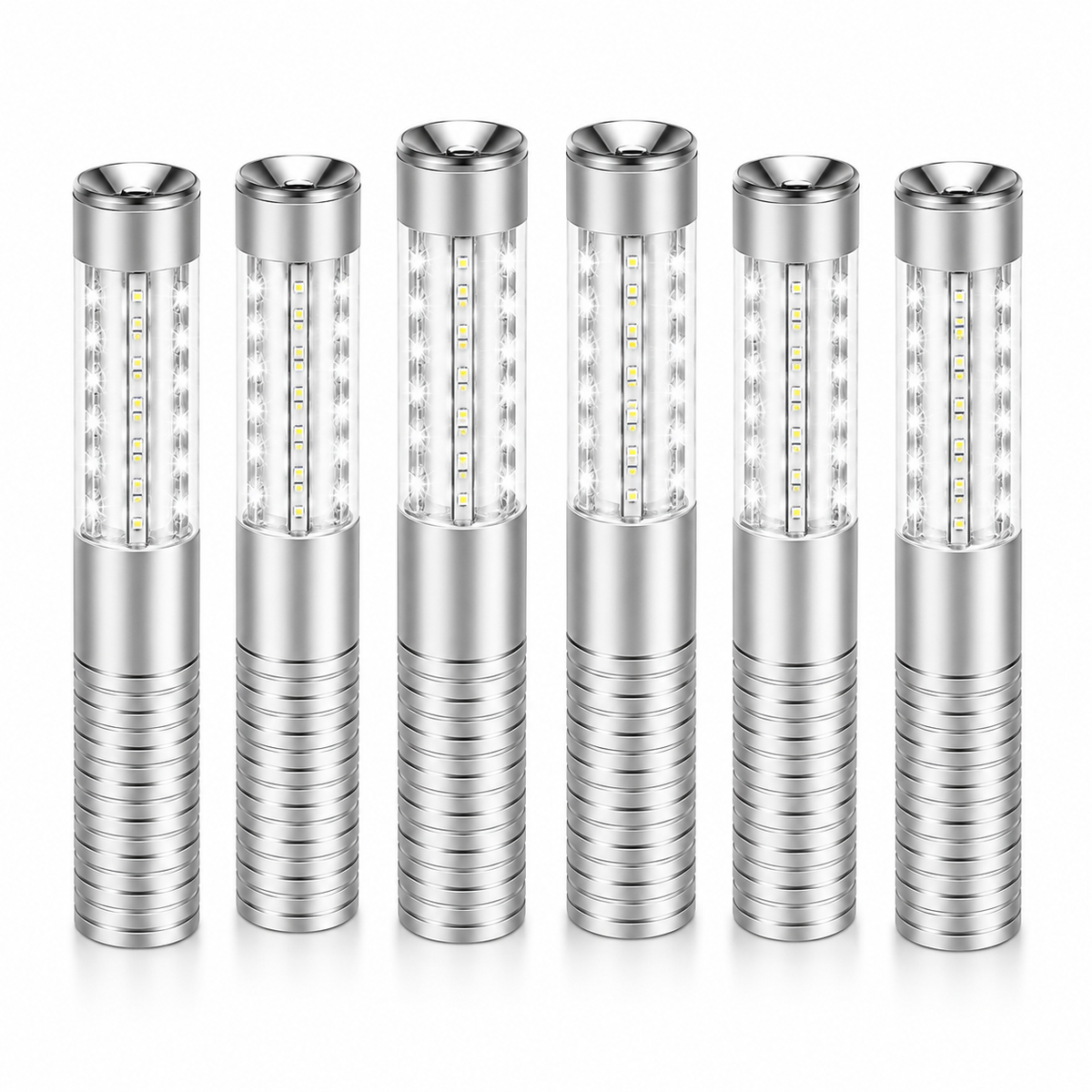 6 LED Strobe Lights - set of six silver LED strobe wands
